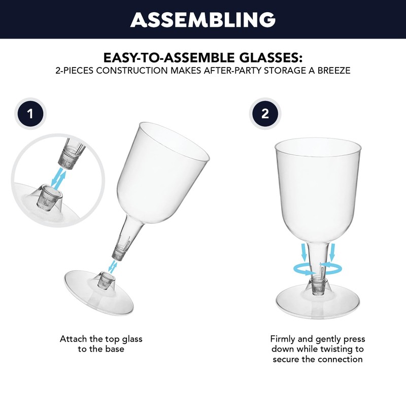 Party Essentials Disposable 2-Piece Plastic Wine Glasses/Stemmed Cups, For Drinks,
