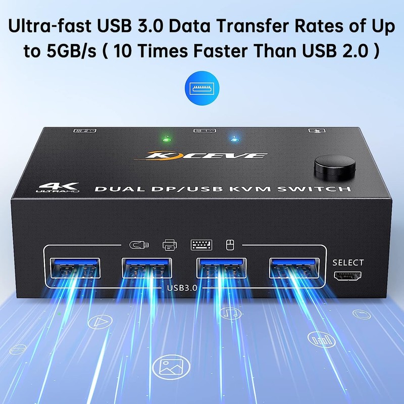 8K USB 3.0 Display Port KVM Switch 2 Monitors 2