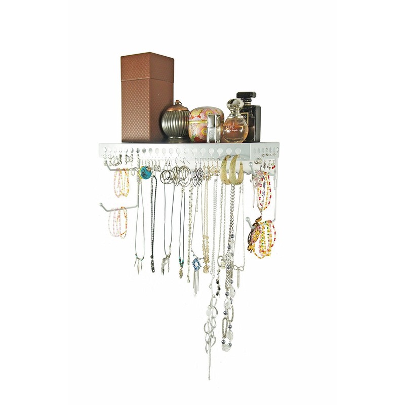 Mango Steam Wall-mounted Jewelry Organizer Shelf (17 Inch, Silver)