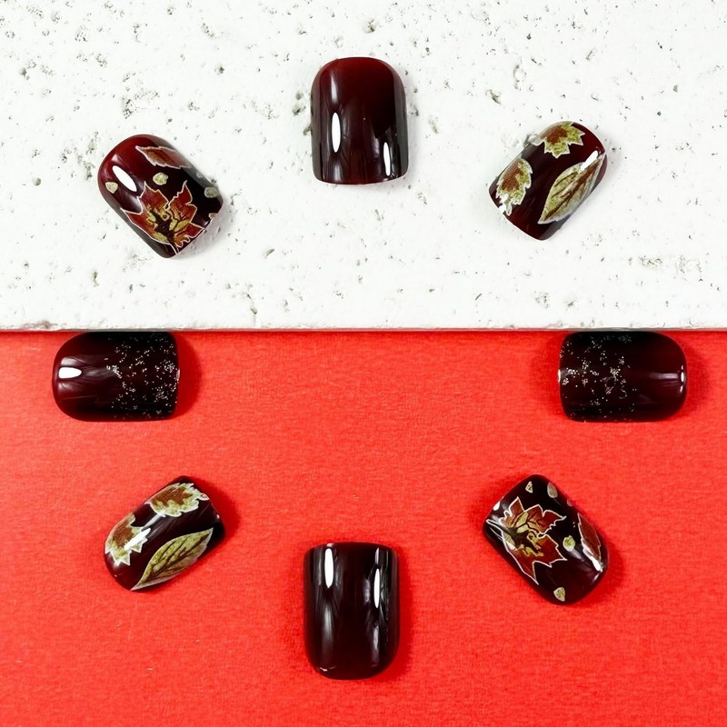 Extra Short Press on Nails Square MABKJLF Autumn Fake Nails