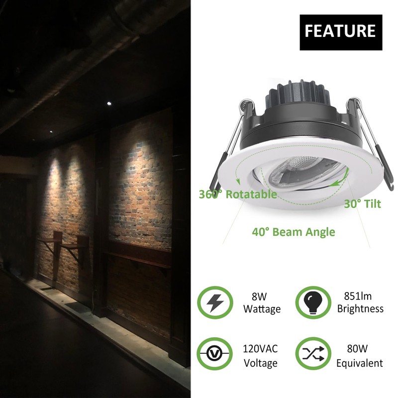 POPANU Canless Recessed Gimbal Downlight Rotatable-Spotlight 5 CCT 3 Inch