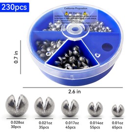 230pcs Fishing Weights Sinkers - Split Shot Fishing Weights Kit, 5 Size Round Removable Lead Fishing Weights, 1 Round Box Set Fishing Sinkers for Freshwater Saltwater(Blue Box) (230Pcs)