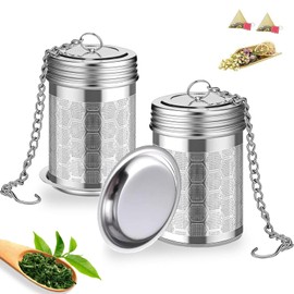2 Pcs Stainless Steel Tea Filter,Loose Leaf Tea Infuser with Extended Chain Hook and Drip, Ultra Fine Honeycomb Design mesh Tea Filter for Brewing Tea,Spices and Seasonings