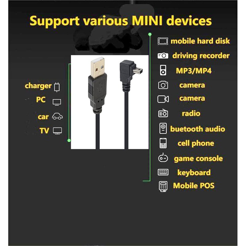 SHANFEILU 90 Degree Mini USB Cable Angle Mini 5pin USB