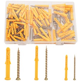 Mbsomnus 150Pcs Screws and Wall Plugs Set (75Pcs Concrete Screws 75Pcs Expansion Pipe Plugs) M6 M8 Wall Plugs and Screws Assorted Set for Brick Masonry Screws Concrete Drywall-30 40mm