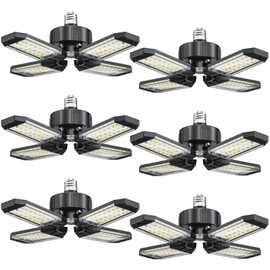 XINGHUANLIT LED Garage Lights 6 Pack - 120W Garage Lights Ceiling LED 12000LM with 4+1 Adjustable Panels, Shop Lighting 6500K Screw in E26 E27 Socket, for Workshop Shop Barn Basement Bay