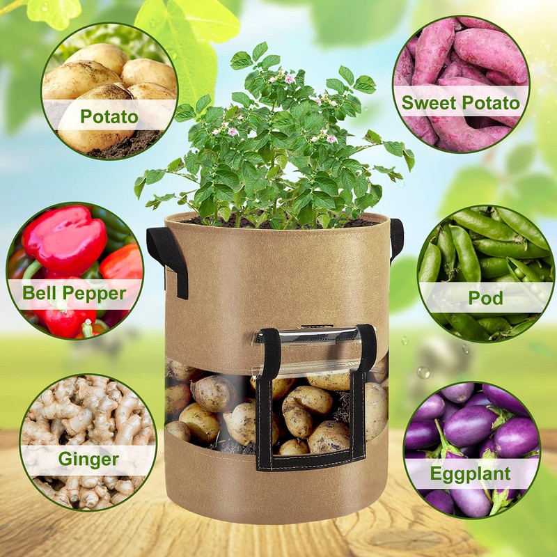 Florelf Visible Potato Grow Bags 10 Gallon with Flap 3-Pack,Potatoes