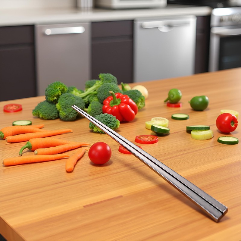 1 Pair Stainless Steel Chopsticks Convenient Anti-Slip Bright-Colored Metal Chopsticks