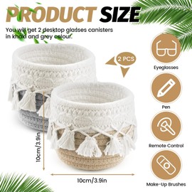 Realand Brillenhalter für Nachttisch, kratzfester Brillenhalter, Boho-Dekor, Schminktisch, Büro, Schreibtisch-Organizer für Sonnenbrille, Make-up, Pinsel, Bleistift, Khaki + Grau, 2 Stück