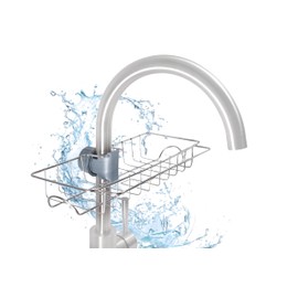 wohhwo Stainless Steel Sink Organiser, 27.5 x 13.5 x 4 cm, Dish Cloth Holder, Kitchen Sponge Tray for Mounting on the Tap without Drilling and Gluing, Sponge Holder for Kitchen Sink