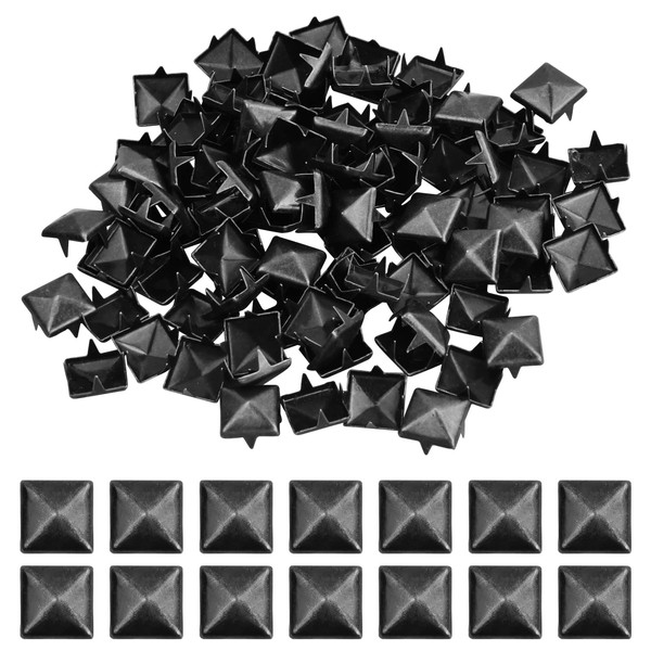 vesaneae Pack of 100 Square Rivets, 10 mm Metal Rivets, Punk Pyramid Rivets, DIY Leather Spike Rivets, Metal Square Rivets, Claw Rivets for Bags, Clothes, Shoes (Black)