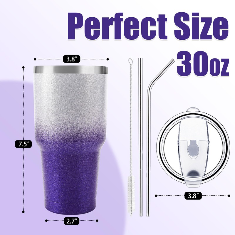 D·S 30 oz Tumbler Purple Glitter Gradient Cup Stainless Steel