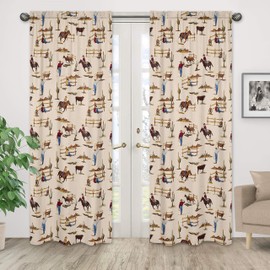 Wild West Cowboy and Horses Print Window Treatment Panels - Set of 2