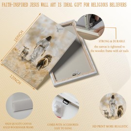 Jesus and Lamb Canvas Wall Art Decor, Lion and Lamb Dove Wall Art, Christian Bible Stories Canvas Wall Art, Modern Religious Prints Artwork for Christian Church Prayer Room Living Room Bedroom 12x16in