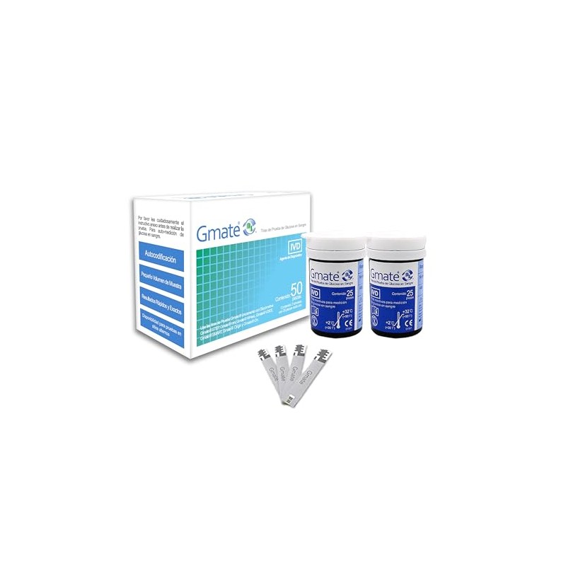 GMATE Tiras Reactivas con 50 Piezas.Glucómetros compatibles Familia GMATE. 2