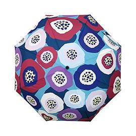 Hokusai Graphic Folding Umbrella, Women's, 37.4 inches (95 cm) [Japanese Pattern Textile Three-Folding Umbrella, Anemone] Flower Verdigal Blue, blue