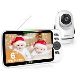 OKAIDI Baby Monitor No WiFi, 6" Extra-Large IPS Screen with 30-Hrs Battery, 1000ft Baby Monitor with Camera and Audio, Remote Pan-Tilt-Zoom Camera for Baby/Pet/Elderly, 2-Way Talk, Night Vision, VOX