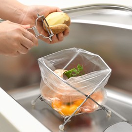 Oaks Food Garbage Receptor, Wide Mouth, Easy Disposal, Plastic Bag Holder, Stainless Steel