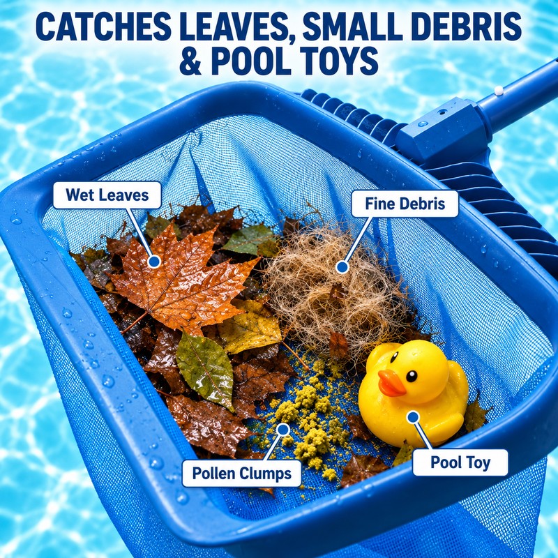 Pool Leaf Rake with Deep Mesh Bag, Heavy-Duty Pool Skimmer