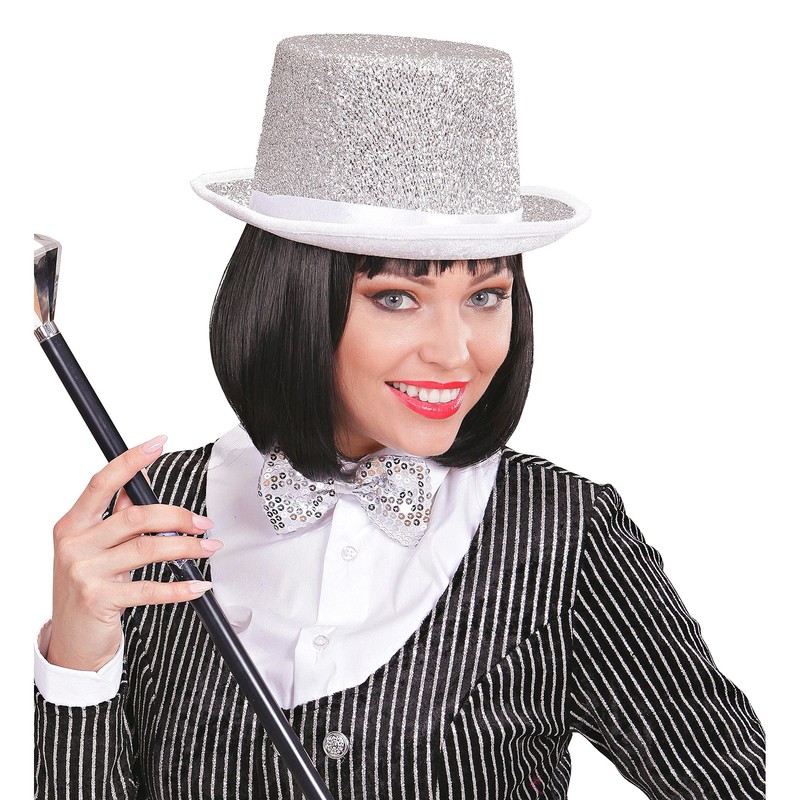 Widmann Showtime 04542 Hat Silver Glitter Top Hat Hat Costume