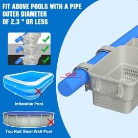 PFCTART Poolside Storage Basket with Cup Holder & Hooks, Stretchable Pool Basket for Above Ground Pool Accessories (2 Pack)