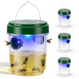 Wasp Traps Outdoor Hanging 4 Packs, Solar Powered Hornet Catcher for Outside Patio Backyard Camping, New Upgrade Carpenter Bee Insect Yellow Jacket Trap with LED Light