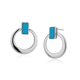 Vanbelle Sterling Silver Jewelry Turquoise Natural Stone Studded Round Earrings with Rhodium Plating for Women and Girls
