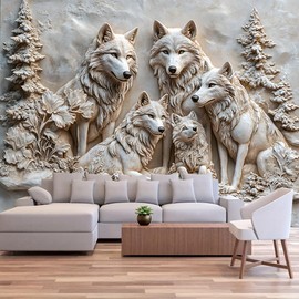 FENDROM 3D Printed White Wolf Family Tapestry,Embossed Wolfs Winter Wall Hanging,Fantasy Wild Animals Tapestries Backdrop for Bedroom Living Room Dorm Decor Gift Ideas