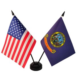 Zigvert America & Idaho Twin Desk Flag, US Idaho Table Flags, 8 x 5 Inches American & Idaho Deluxe Desk Flag Set - Miniature USA & Idaho Stick Flag with Flag Stand