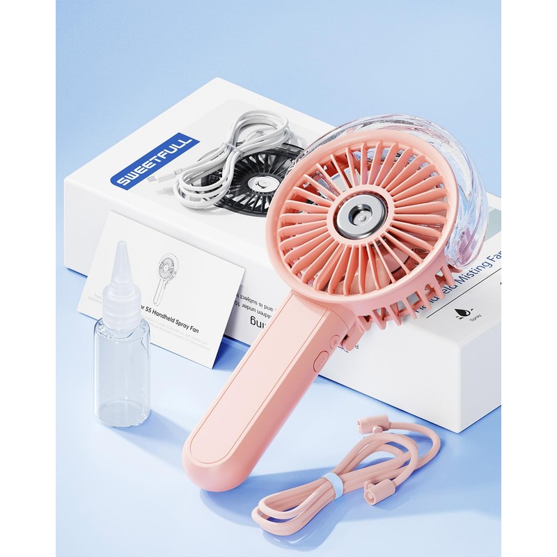 SWEETFULL Portable Misting Fan - 180° Foldable Handheld Personal Fan