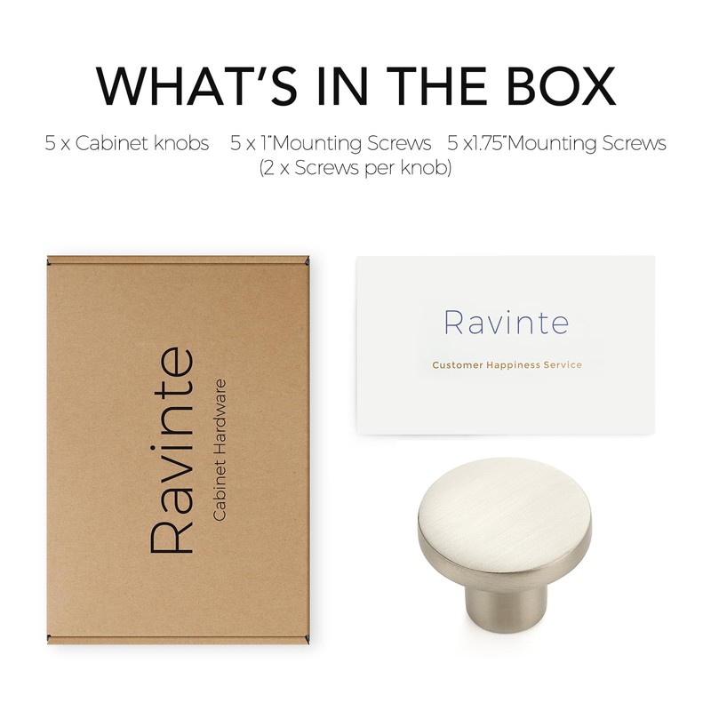 Ravinte 5 Pack Brushed Nickel Round Cabinet Knobs Solid Dresser