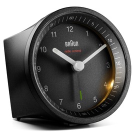 Braun BC07B-DCF Classic Analogue Radio Alarm Clock for Central European Time Zone (MEZ/GMT+1) with Snooze Function and Light Silent Clockwork Crescendo Alarm in Black