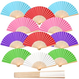 ZOOI Wedding Fan - Pack of 12 Hand Fans Wedding Decoration Fan White Folding Fan Guest Gift Fecher Summer Wedding Decoration Hand Fan Asian Decoration for Birthday Party Wedding (Multi-Colour)