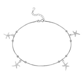 AeraVida Tiny Starfish Dangling Sterling Silver Pendant with Ball Chain Bracelet