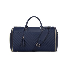 RUIMA Convertible Carry On Garment Bag - Waterproof PVC Leather with Shoe & Cosmetic Compartments, 47" Wrinkle-Free Hanging System for Business Travel/Weddings, Extended Base Design （Darkblue）