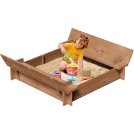 Sandbox for Kids with Cover Kids Sandbox 2 Foldable Bench Seats for Backyard
