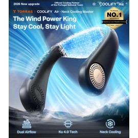 TORRAS COOLiFY Air 2026 Upgraded Neck Fan Air Conditioner, Dual-Airflow Pro Cooling, Ultra Light Portable Fan Rechargeable, Personal Cooling Fan Travel Essentials, Gift for Dad Husband Father, Black