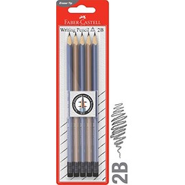 Faber-Castell Break-resistant Eleganz Graphite Pencil, 2B with Eraser Tip – Blister Pack of 5, (12-111483)