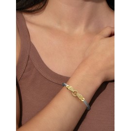 Mytys Cuff Bracelets for Women - Silver Cable Bracelets Two Tone Hook Gold Heart - Mixed Metal Bangle Designer Dupes Bracelet Jewelry Gift (Shield)