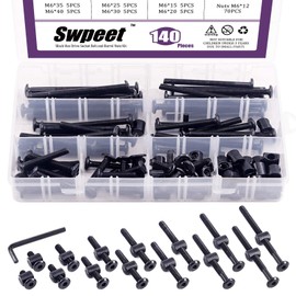 Swpeet 141Pcs Black M6 × 15/20/25/30/35/40/45/50/55/60/65/75/80mm Crib Hardware Screws Kit, Hex Socket Head Cap Crib Baby Bed Bolt and Barrel Nuts with 1 x Allen Wrench Perfect for Furniture