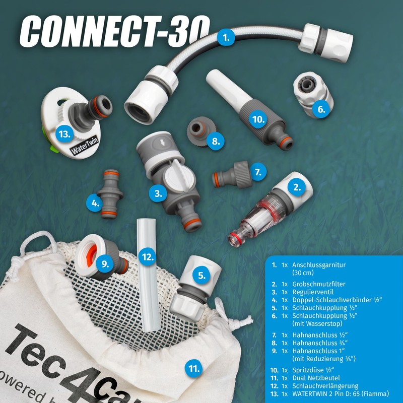 MaJoCompTec® CONNECT-30 Motorhome Water Tank Set, Caravan Filler Neck Tank