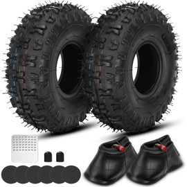 GREHUA 4.10-4 4.10/3.50-4 410/350-4 Tire and Inner Tube Replacement for Go Kart ATV Lawn Mower Snow Blower Hand Truck Dollies Wheelbarrow Rototiller Compressor Generators Parts 2 Pack
