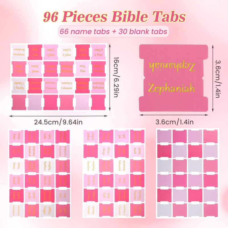NEWEST 96 Pieces Bible Tabs, Pink Bible Tabs for Women