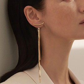 Yienate Statement Tassel Chain Dangle Drop Earrings Unique Gold Punk Sleek Metal Chain Earrings Boho Lightweight Glossy Curved Long Thread Earrings Bridesmaid Wedding Earrings Jewelry for Women