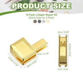 YELARXI Zipper Repair Kit, Metal Zipper Latch Slider Retainer Insert Pin Top Bottom Stoppers, #3 Fit for Jacket Coat Backpack Sewing Accessories (12 Pair, Light Gold/Black/Silver/Bronze)