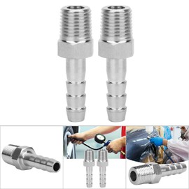 Haosie 2PCS 1/4Inch Barb, BSPT Male Thread Airline Fittings, 8mm Hose Connector, Stainless Steel Quick Connector for Air Pipe