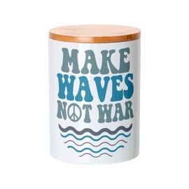 Fabulous Keramiktopf mit Bambusdeckel - Make Waves Not War Surf Hippie Peace Love - 739 ml (25 oz) - Topf