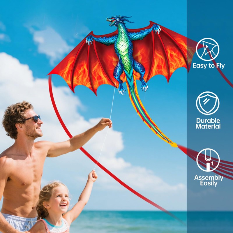 Fire Dragon Beach Kite for Adults, Easy to Fly Kite