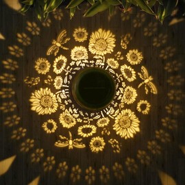 Kaixoxin 2 Pack Solar Garden Decor Metal Lantern Sunflower Table Lamp Bronze Outdoor Dercoration Great Gift for Women Mon Grandma Hanging Lights for Patio Courtyard Garden