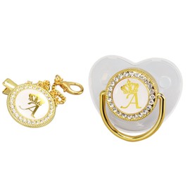 Pacifier Clips Baby Girl, 26 Letter Rhinestone Baby Pacifier with Name Initial Letter, Curved Bling Pacifier for Girl, Newborn Baby Girl Pacifiers Clips, Baby Shower Birthday Gifts (A)